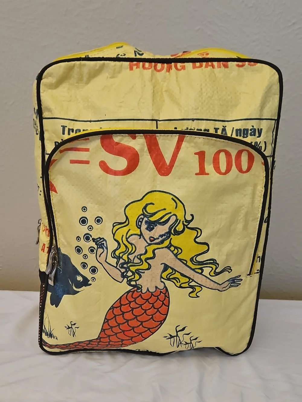 Mermaid Design Recycled Rice Bag Backpack - Yellow
